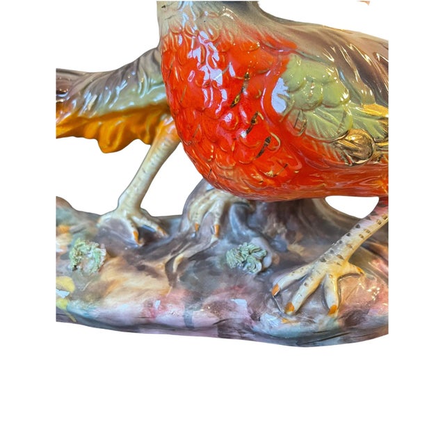 Vintage Large Italian Colorful Glazed Porcelain Pheasant Couple Sculpture For Sale - Image 12 of 13