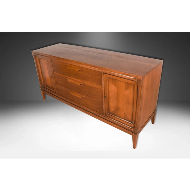 Wood Mid Century Walnut Credenza Dresser Bassett For Sale - Image 7 of 13