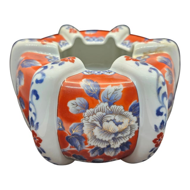 Vintage Sova & Sova White Imari Vase Blossom Bowl W 3-D Ribs For Sale