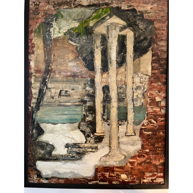 A very beautiful Mid Century vintage oil on board impressionist painting with columns from a Woodstock artist. Powerful...