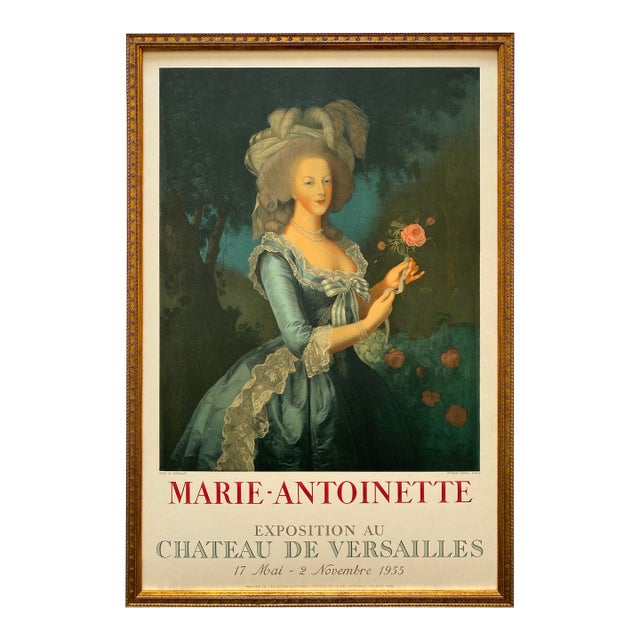 Madame Vigee Le Brun Vintage 1955 Neoclassical Mourlot Lithograph Print Framed French Exhibition Poster " Marie Antionette With a Rose " 1783 For Sale
