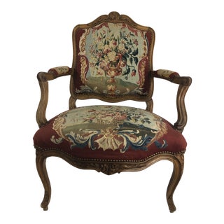 Louis XV Style Arm Chair With Aubusson Tapestry For Sale