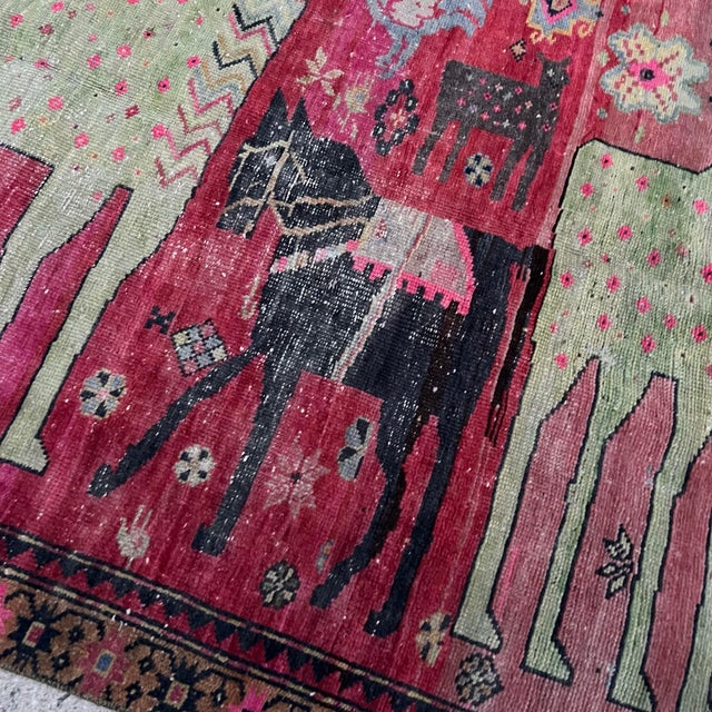 Antique Early 1900s Karabagh Rug, Handwoven Caucasian Wool Rug With Vibrant Deer & Floral Motifs, 4x9 Vintage Runner For Sale In Houston - Image 6 of 10