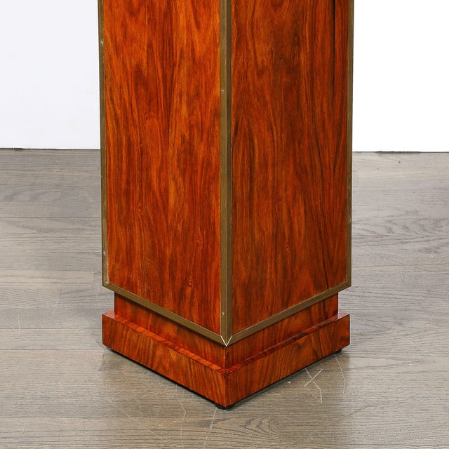 Pair of Art Deco Walnut Pedestals With Brass Detailing & Vitrolite Inset Top For Sale - Image 13 of 16
