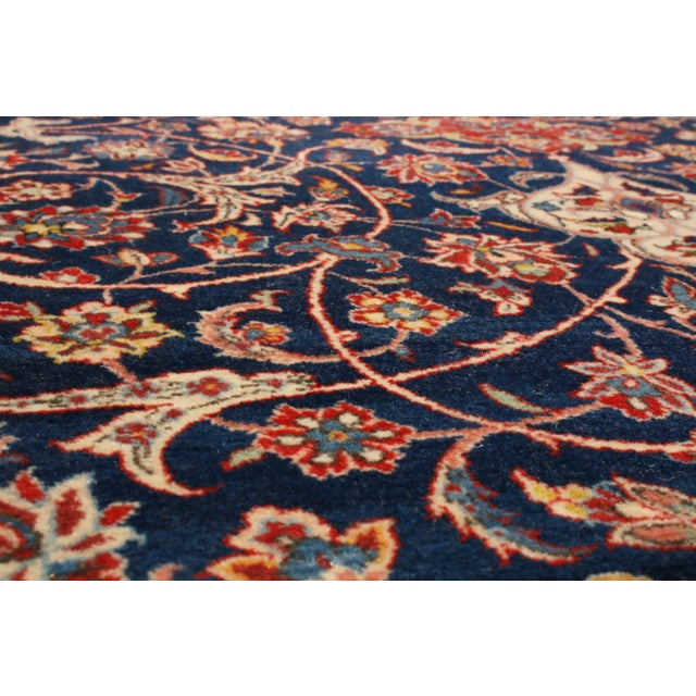 Textile Vintage Isfahan Traditional Blue and Red Wool Persian Rug For Sale - Image 7 of 8