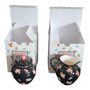 Vintage Mary Engelbreit Black Floral Cottage Collection Creamer Sugar Set 1998 - a Pair in Original Boxes