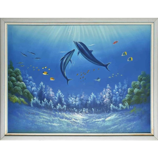 Contemporary Robert Lewis, Two Dolphins, Original Acrylic, 1990s For Sale - Image 3 of 3
