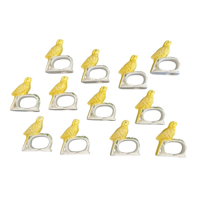 Canary Yellow Ceramic Bird Napkin Rings Set of 12 For Sale