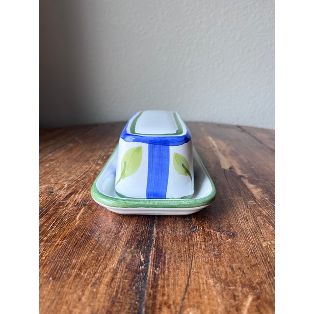 Ceramic 1990s Caleca Leaf Pattern Made in Italy Butter Dish With Lid For Sale - Image 7 of 11