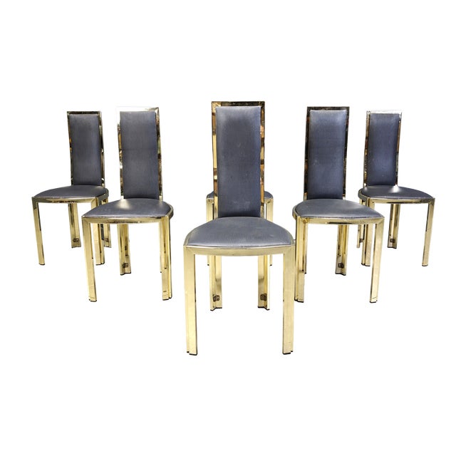 Vintage French Brass Dining Chairs, 1970s, Set of 6 For Sale