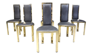 Vintage French Brass Dining Chairs, 1970s, Set of 6