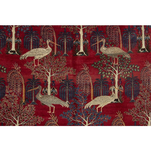 Zabihi Collection Persian Animal Crane Tabriz Willow Carpet For Sale - Image 12 of 12