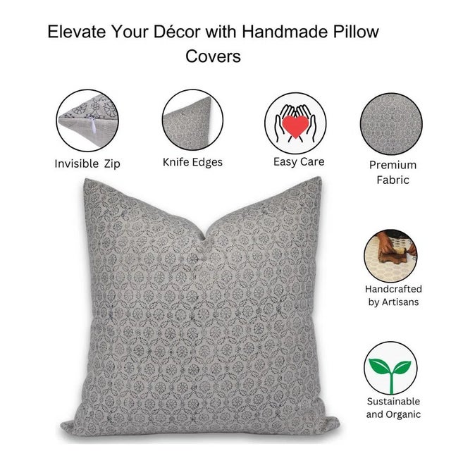 Fabdivine Handcrafted Block Print Cushion Cover 16x16 Inch Pure Linen- Shehnaz For Sale - Image 4 of 4