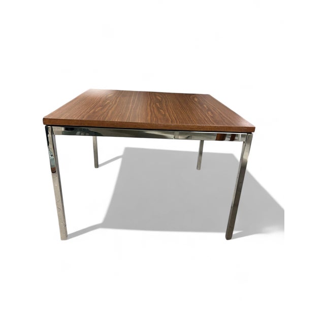 Florence Knoll Walnut Wood With Solid Chrome Legs Modernist Side Table For Sale In New York - Image 6 of 6