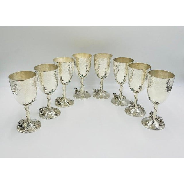 Enhance your dining experience with this exquisite Set of 8 (28 pieces are available) Silver Plated & Crushed Emerald...