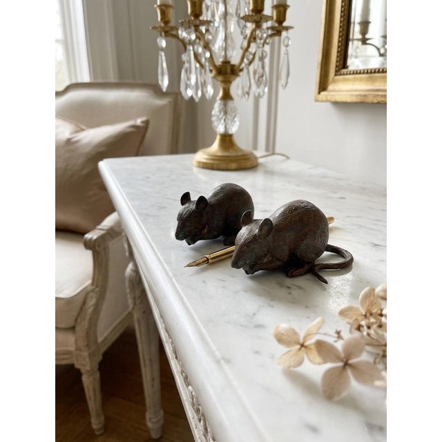Metal Whimsical Pair of Miniature Verdigris Bronze Mice Sculptures - a Pair For Sale - Image 7 of 11