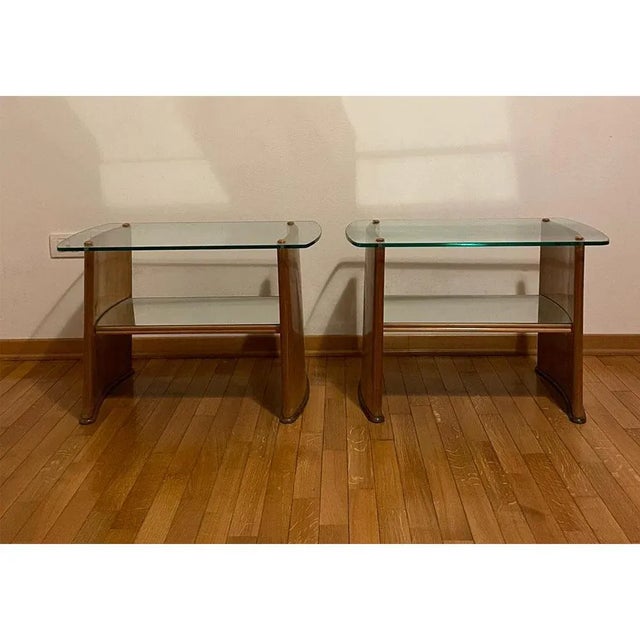 Quaranta pair of bedside tables in excellent condition and intact in wood and dying crystal and mirrored attributed to...
