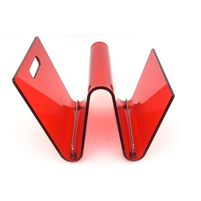 This very chic and fabulous rare vintage Italian red and chrome 2 compartment magazine rack is from the 70's. It is very...