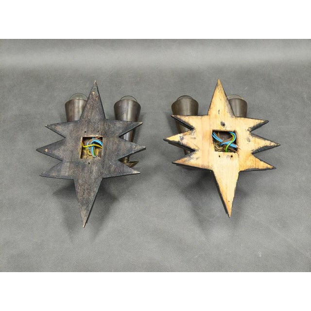 Wood Czech Cubist Brass Wall Lights, Czechoslovakia, 1920s, Set of 2 For Sale - Image 7 of 13