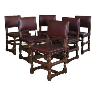 Neo-Renaissance Chairs in Leather Upholstery, Set of 6 For Sale