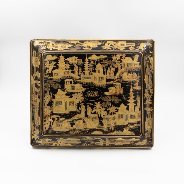 Black Chinese Export Gaming Box With Chinoiserie Decoration Circa 1890 For Sale - Image 8 of 12