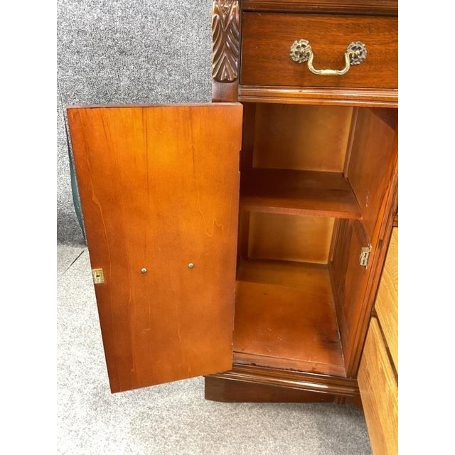 Vintage Mahogany Bow Front Server Sideboard Buffet Cabinet Brass Hardware Traditional Dining Room Storage For Sale - Image 10 of 10