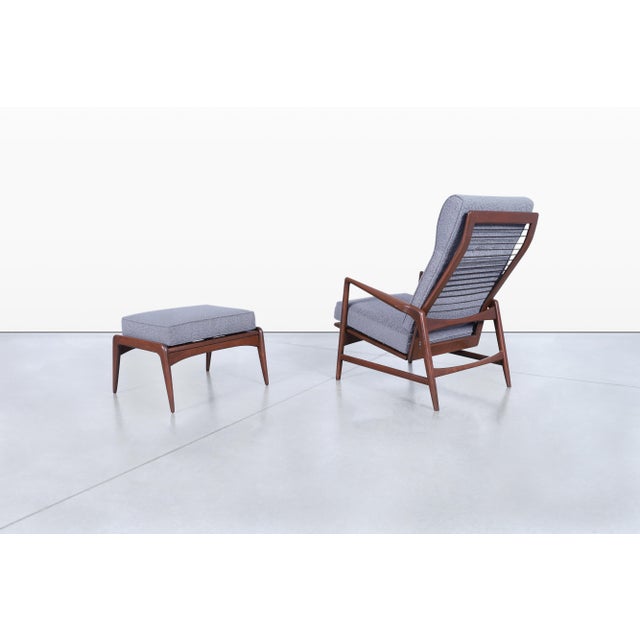 Selig 1950s Danish Modern Walnut Reclining Lounge Chair and Ottoman by Ib Kofod Larsen For Sale - Image 4 of 12