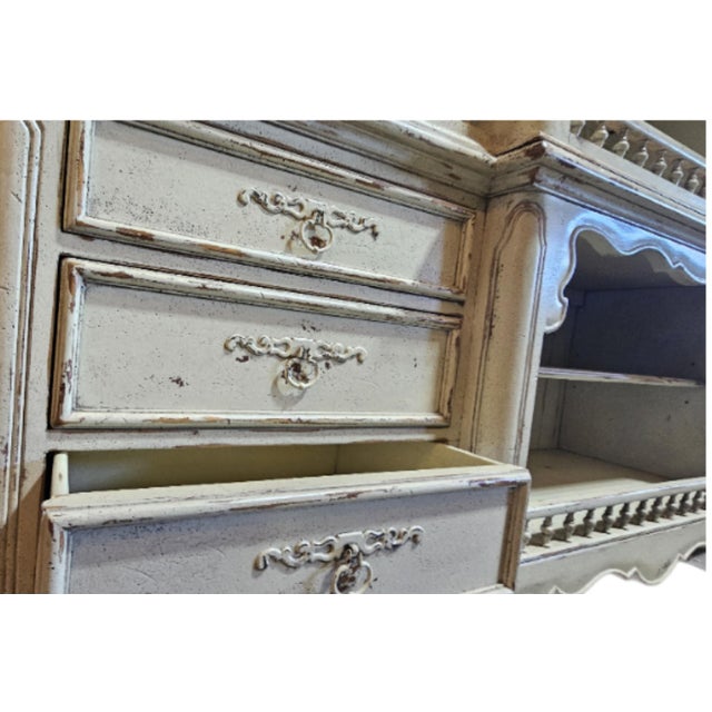 Wood Habersham Grand European Style Distressed Cassic White Hutch, Attributed For Sale - Image 7 of 17