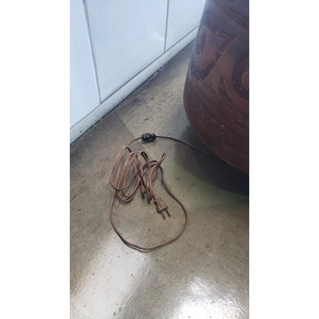 Mid 20th Century Large Ceramic Brown Table Lamp with Shade For Sale - Image 5 of 6
