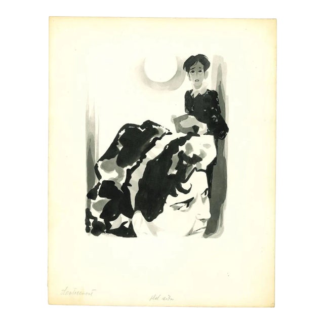 Adolf Reinhold Hallman, Lautréamont, China Ink Drawing, Mid-20th Century For Sale