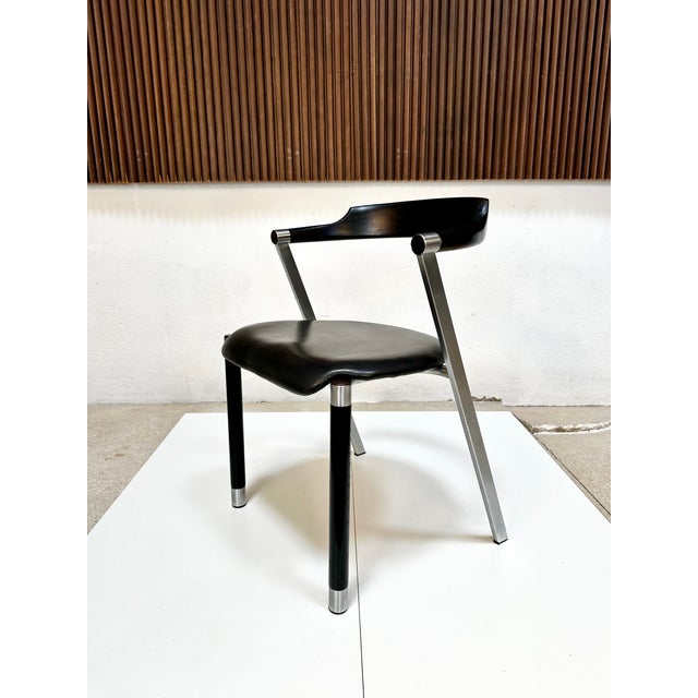 Sculptural Chair in Steel, Wood and Leather, Germany, 1980s For Sale - Image 6 of 18