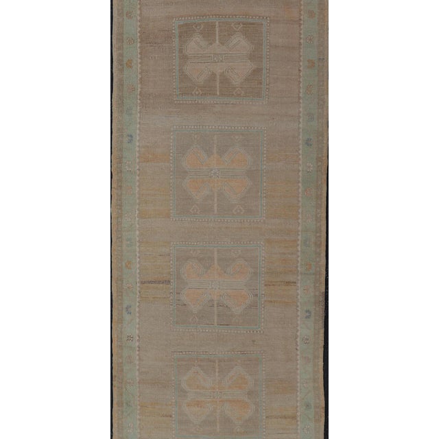 Tan Vintage Turkish Oushak Runner in Soft Colors 3' X 12' For Sale - Image 8 of 10