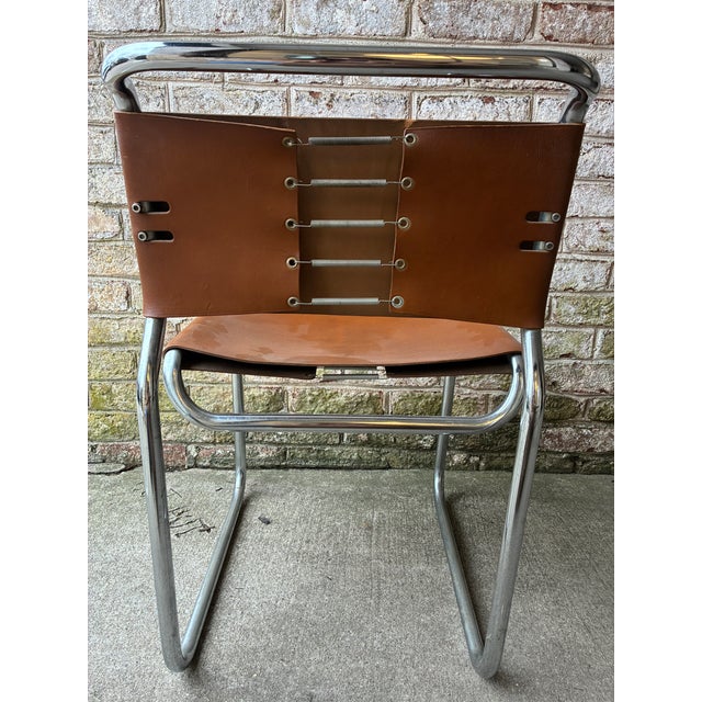 1960s 1960s Nicos Zographos "Ch66" Brown Leather and Chrome Side Chair For Sale - Image 5 of 18