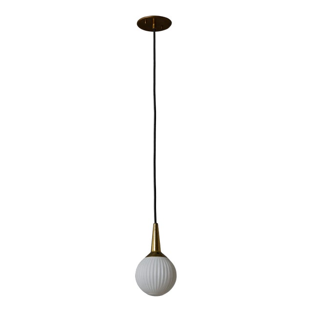 1950s Brass & Opaline Glass Pendant Attributed to Stilnovo For Sale