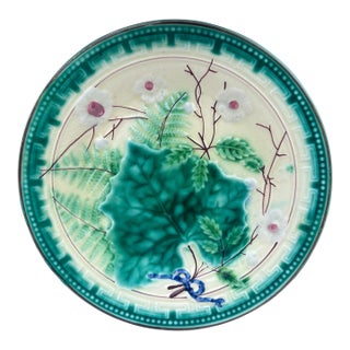 German Majolica Leaves & Ferns Plate, Circa 1890 For Sale