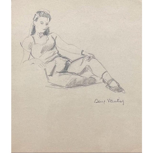Benjamin II Vautier, Posing Lady, Graphite on Paper For Sale