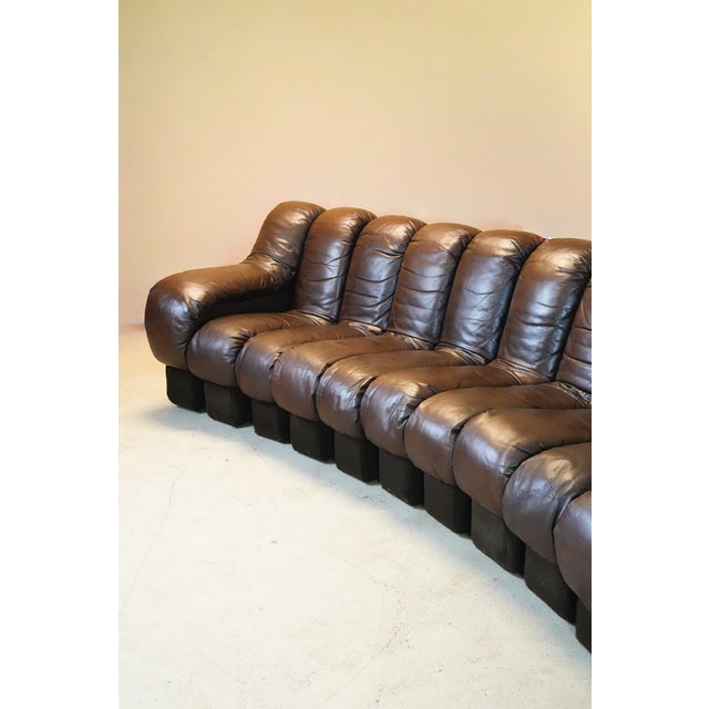 Rich patinated leather, still 100% original DS 600 "non-stop" sofa Designed by Ueli Berger, Eleanora Peduzzi-Riva, and...