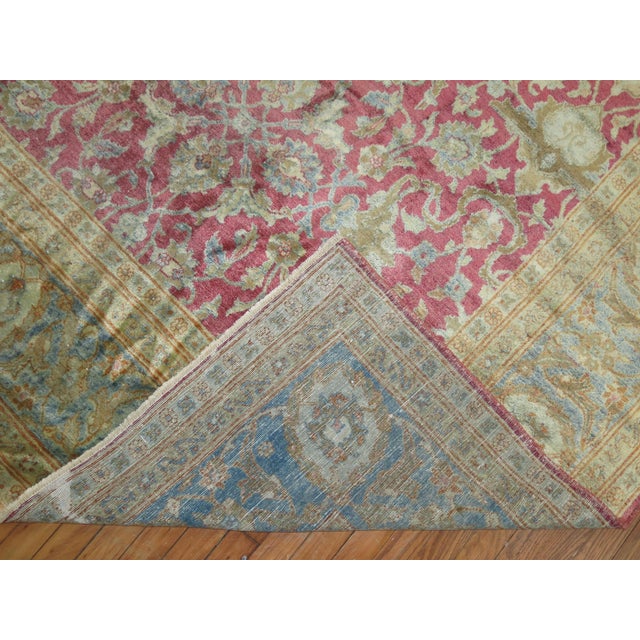 1920s Raspberry Icy Blue Oversize Persian Tabriz Rug, Early 20th Century For Sale - Image 5 of 18