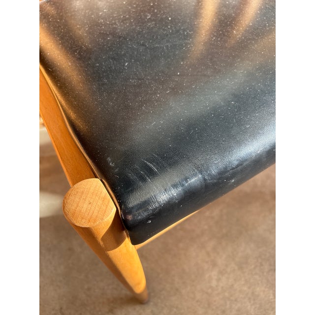 Scandinavian Dining Chairs in Light Wood and Black Skai, 1960s, Set of 4 For Sale - Image 11 of 12
