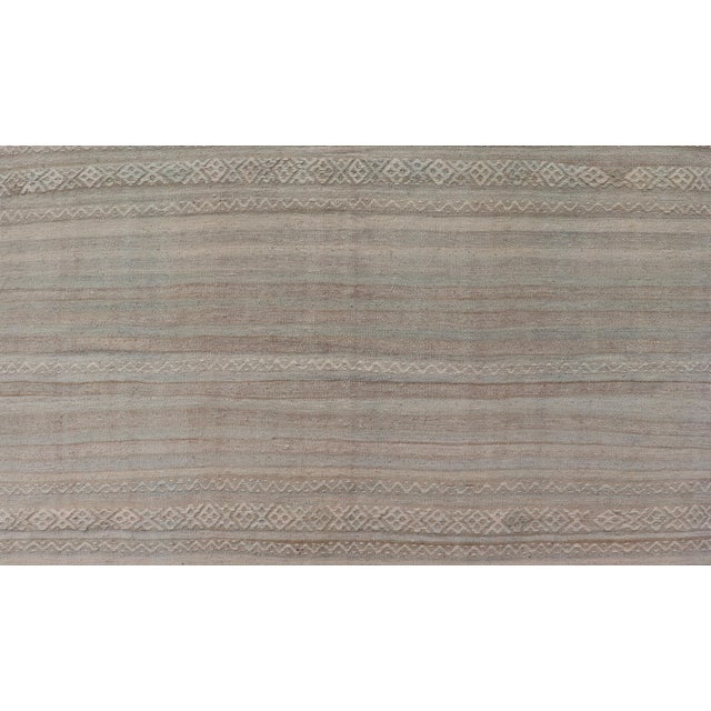 Mid 20th Century Textured Horizontal Stripe Design Turkish Vintage Kilim Rug in Soft Pastels For Sale - Image 5 of 11