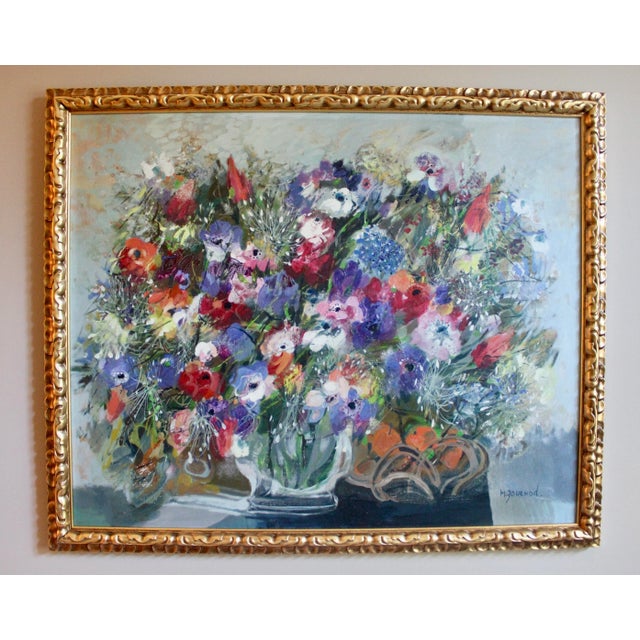 Large French Still Life Flowers Oil Painting by Monique Journod For Sale - Image 9 of 12