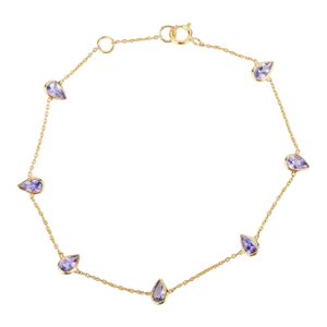 Pear Cut Tanzanite Gemstone Chain Bracelet in 18k Yellow Gold