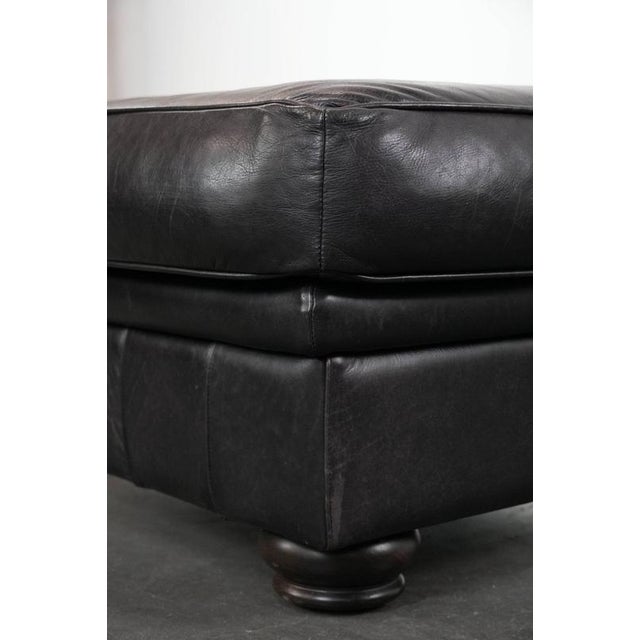 English Style Black Cowhide Ottoman For Sale - Image 9 of 11