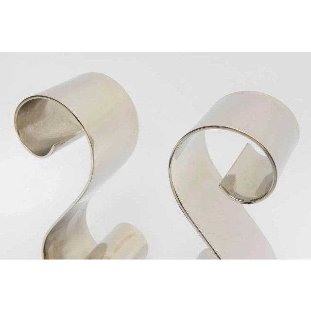 Andirons Modern Nickel Plated, "S Form", For Sale - Image 10 of 11