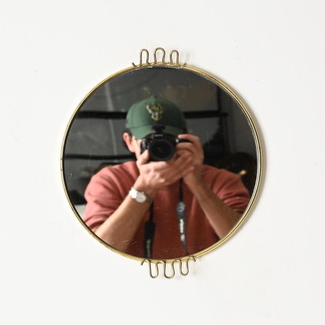 Metal Italian Decorative Floral Mirror with Brass Frame in the style of Gio Ponti, Italy, 1950s For Sale - Image 7 of 11