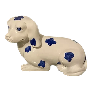 Late 20th Century Maitland Smith White and Blue Ceramic Dog