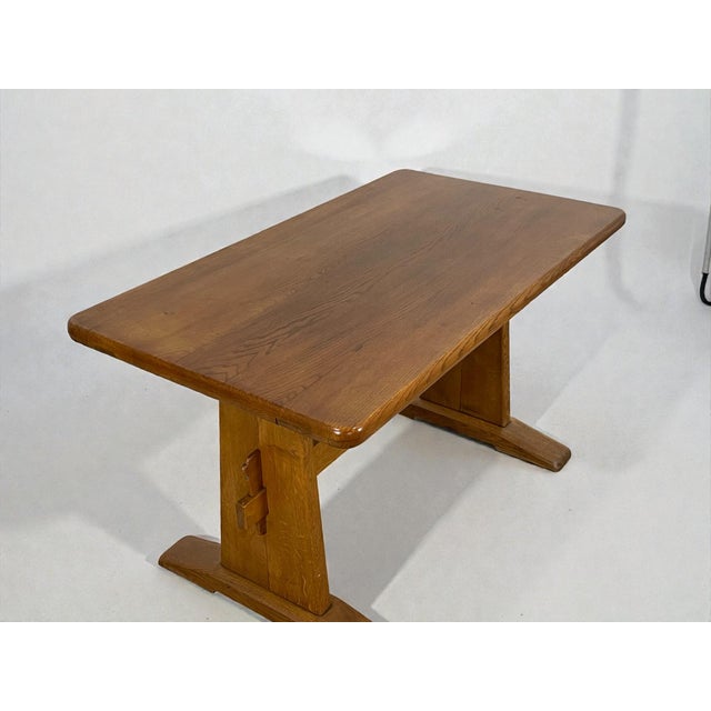 Vintage Oak Writing Desk with Trestle Base, 1940s For Sale - Image 13 of 16
