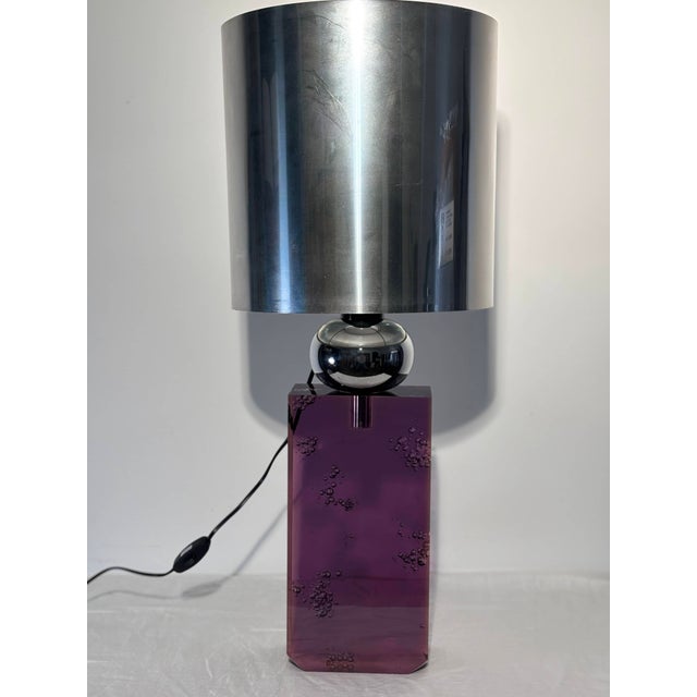 Amethyst Colored Acrylic and Chrome Table Lamp, Italy, 1970 For Sale - Image 3 of 18