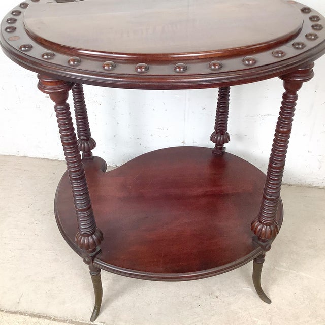 Antique Mahogany Two-Tier Kidney Table With Bobbin Turned Legs and Brass Feet For Sale In Philadelphia - Image 6 of 12