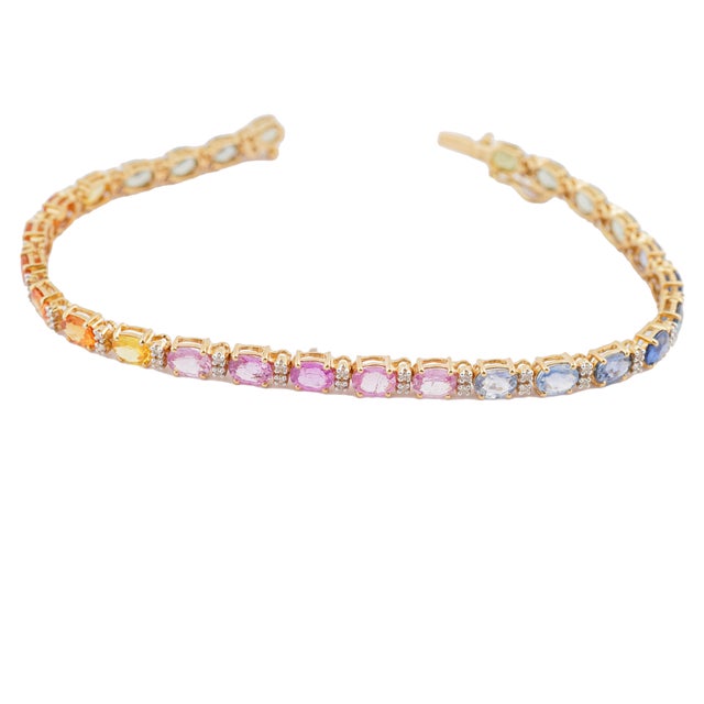 Natural multi sapphire 6.98cts & diamond 0.36cts bracelet in 18k gold For Sale - Image 12 of 18